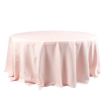 120" Blush Seamless Polyester Round Tablecloth for 5 Foot Table With Floor-Length Drop