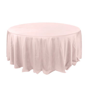 132" Blush Seamless Polyester Round Tablecloth for 6 Foot Table With Floor-Length Drop