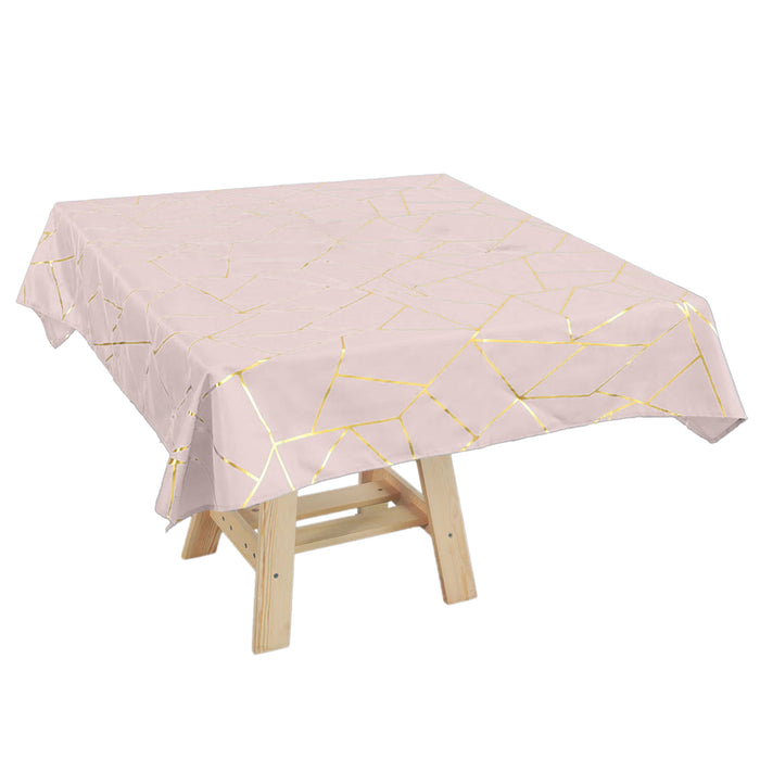 54x54 inch Polyester Square Tablecloth With Gold Foil Geometric Pattern - Blush | Rose Gold