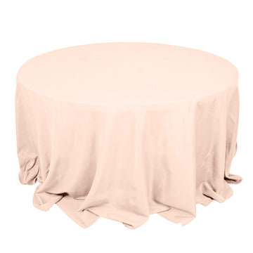 132" Blush Seamless Premium Polyester Round Tablecloth - 220GSM for 6 Foot Table With Floor-Length Drop