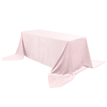 90"x156" Blush Seamless Premium Velvet Rectangle Tablecloth, Reusable Linen for 8 Foot Table With Floor-Length Drop