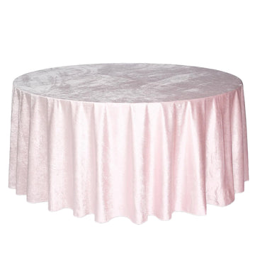 120" Blush Seamless Premium Velvet Round Tablecloth, Reusable Linen for 5 Foot Table With Floor-Length Drop