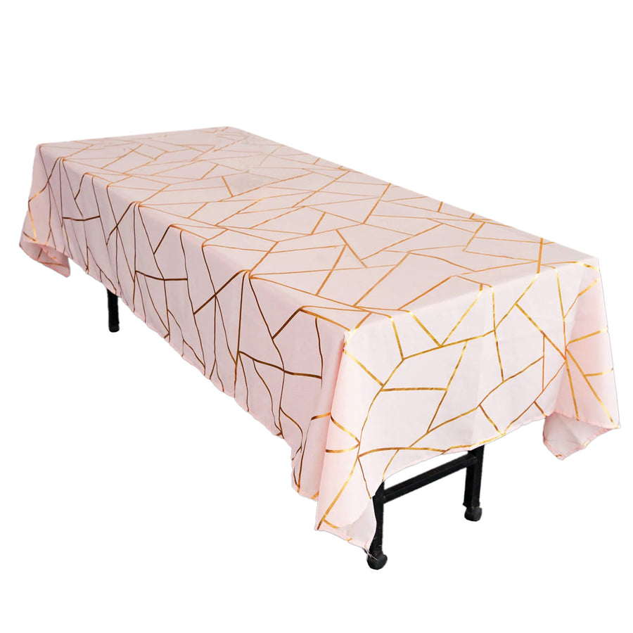 60inch x 102inch Blush/Rose Gold Rectangle Polyester Tablecloth With Gold Foil Geometric Pattern