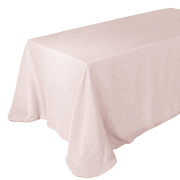 90"x132" Blush Seamless Rectangular Tablecloth, Linen Table Cloth With Slubby Textured, Wrinkle Resistant