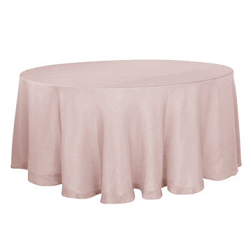 120" Blush Seamless Round Tablecloth, Linen Table Cloth With Slubby Textured, Wrinkle Resistant