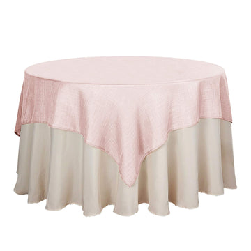 72"x72" Blush Slubby Textured Linen Square Table Overlay, Wrinkle Resistant Polyester Tablecloth Topper