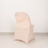 Blush Spandex Folding Chair Covers with Silver Rhinestone Buckled Sash Band