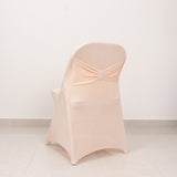 Blush Spandex Folding Chair Covers with Silver Rhinestone Buckled Sash Band