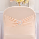 Blush Spandex Folding Chair Covers with Silver Rhinestone Buckled Sash Band