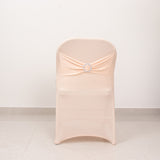 Blush Spandex Folding Chair Covers with Silver Rhinestone Buckled Sash Band