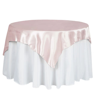 Add a Touch of Elegance with the 60"x60" Blush Square Smooth Satin Table Overlay