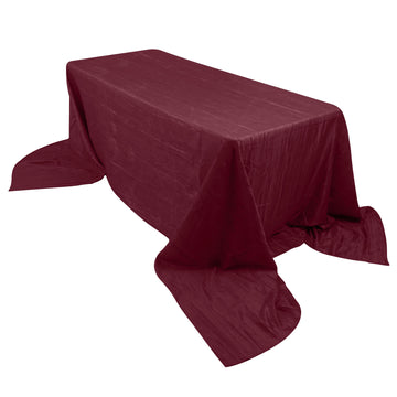 90"x156" Burgundy Accordion Crinkle Taffeta Seamless Rectangular Tablecloth for 8 Foot Table With Floor-Length Drop