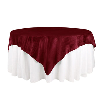 72"x72" Burgundy Accordion Crinkle Taffeta Table Overlay, Square Tablecloth Topper