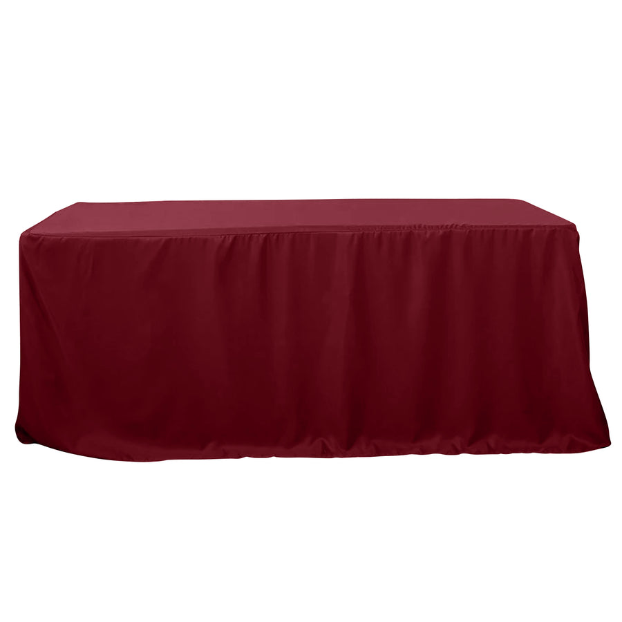 8FT Burgundy Fitted Polyester Rectangular Table Cover