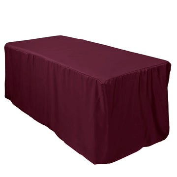 Burgundy Fitted Polyester Rectangle Tablecloth 6ft Table Cover For 72"x30" Tables