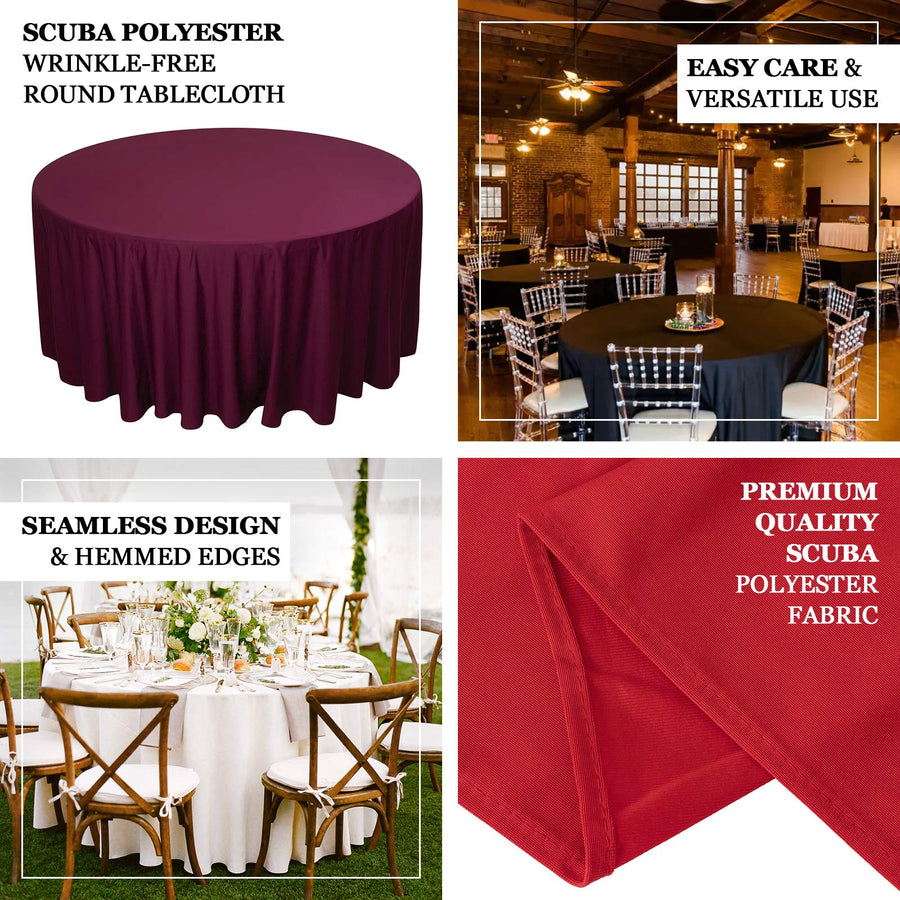 120inch Burgundy Premium Scuba Round Tablecloth, Seamless Scuba Polyester Tablecloth