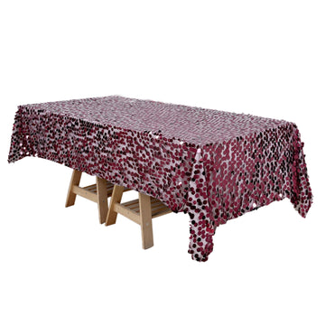 60"x102" Burgundy Seamless Big Payette Sequin Rectangle Tablecloth
