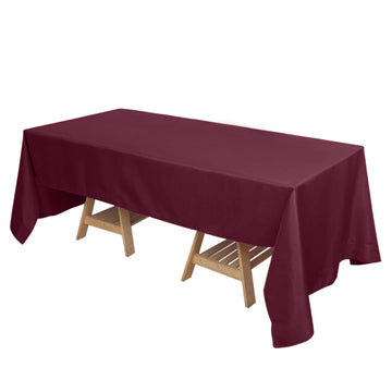 72"x120" Burgundy Seamless Polyester Rectangle Tablecloth, Reusable Linen Tablecloth