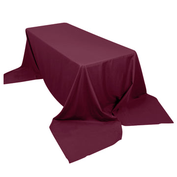 90"x156" Burgundy Seamless Polyester Rectangular Tablecloth for 8 Foot Table With Floor-Length Drop