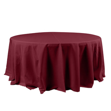 120" Burgundy Seamless Polyester Round Tablecloth for 5 Foot Table With Floor-Length Drop