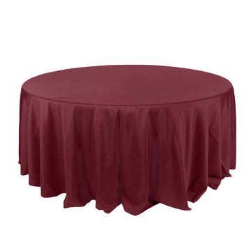 132" Burgundy Seamless Polyester Round Tablecloth for 6 Foot Table With Floor-Length Drop