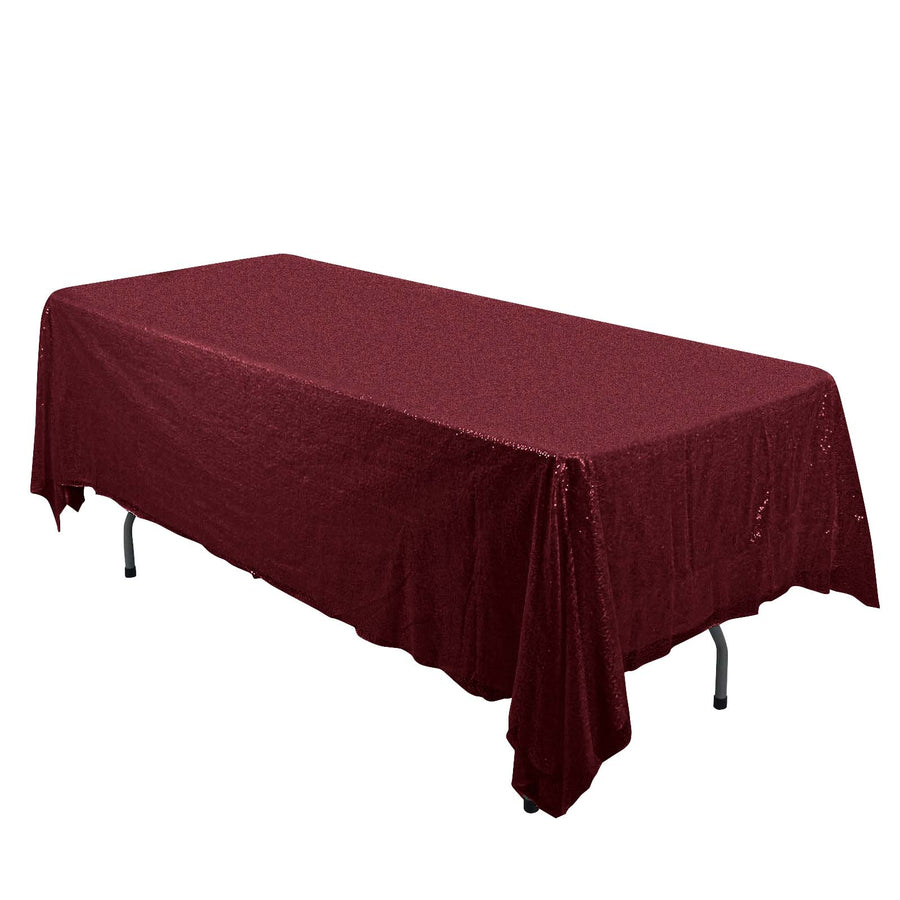 60 inch x 102 inch Burgundy Premium Sequin Rectangle Tablecloth