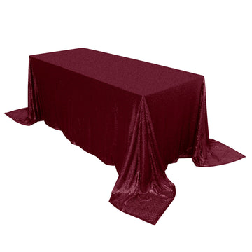 90"x132" Burgundy Seamless Premium Sequin Rectangle Tablecloth for 6 Foot Table With Floor-Length Drop