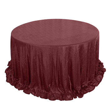 132" Burgundy Seamless Premium Sequin Round Tablecloth, Sparkly Tablecloth