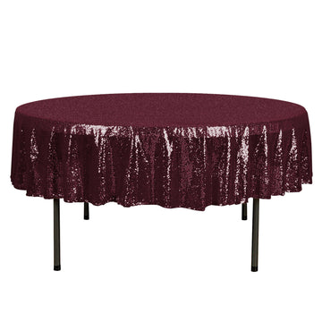 90" Burgundy Seamless Premium Sequin Round Tablecloth