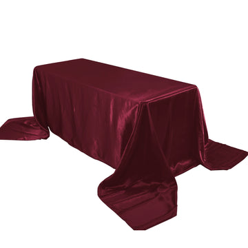90"x156" Burgundy Seamless Satin Rectangular Tablecloth for 8 Foot Table With Floor-Length Drop