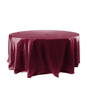 120" Burgundy Seamless Satin Round Tablecloth for 5 Foot Table With Floor-Length Drop