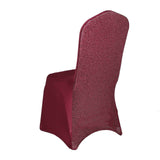 Burgundy Spandex Stretch Banquet Chair Cover, Fitted with Metallic Shimmer Tinsel Back#whtbkgd