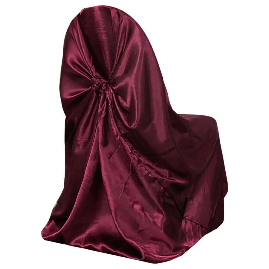 Burgundy Satin Self-Tie Universal Chair Cover, Folding, Dining, Banquet and Standard