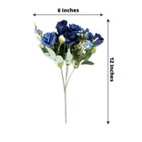 4 Bushes 12inch Navy Blue Real Touch Artificial Silk Rose Flower Bouquet, Faux Bridal