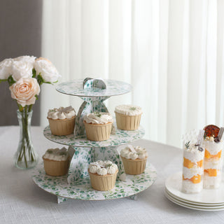 Create a Memorable and Elegant Dessert Display with the 3-Tier White Green Cardboard Cake Stand