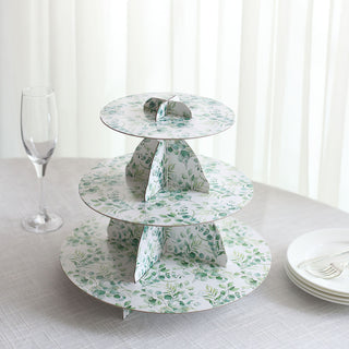 Elegant and Versatile 3-Tier White Green Cardboard Dessert Display Stand