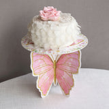 2 Pack White Pink Glitter Butterfly Cupcake Stands, 12inch Floral Print Cake Dessert Holder
