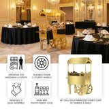 Gold mirrored candy cart for weddings and events, 6ft tall with wheels and shelf.
