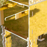 Gold mirrored side table with intricate legs and a drawer.