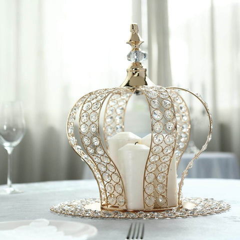 Gold beaded crown candle holder