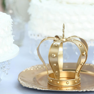 Gorgeous Gold Metal Fleur-De-Lis Top Royal Crown Cake Topper