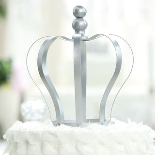 Add a Touch of Elegance with the 9" Matte Silver Metal Royal Crown Cake Topper