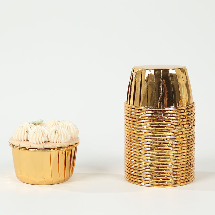 50 Pack Metallic Gold Foil Baking Cake Cups, 3oz Dessert Muffin Cupcake Liners