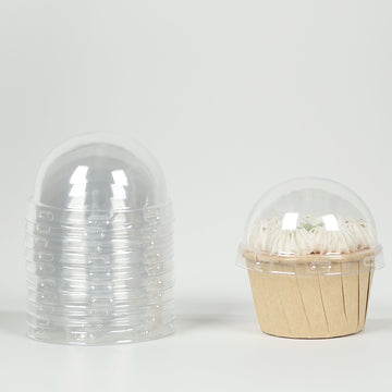 50 Pack Clear Disposable Dome Lids For Baking Cake Cups, 3" Plastic Cupcake Liner Lids
