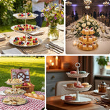 Elegant three-tiered dessert stand with assorted treats. Perfect for gatherings.