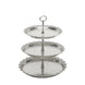15inch Metallic Silver 3-Tier Round Plastic Cupcake Stand With Lace Cut Scalloped Edges#whtbkgd