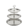 15inch Metallic Silver 3-Tier Round Plastic Cupcake Stand With Lace Cut Scalloped Edges#whtbkgd