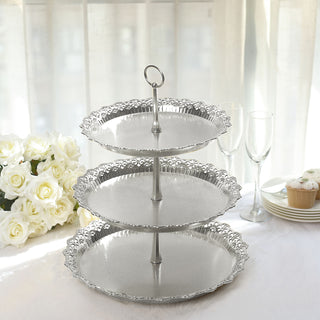 Elegant Metallic Silver 3-Tier Cupcake Stand for Stunning Dessert Displays