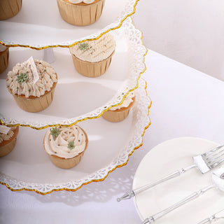 Add Elegance to Your Party: White with Gold Rim Plastic Dessert Stand