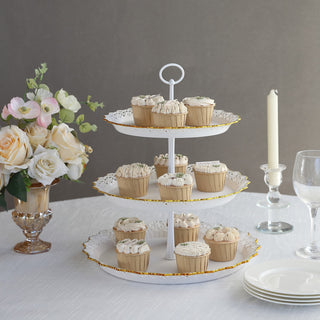 Make a Statement: 15" White 3-Tier Plastic Cupcake Stand Tower With Scalloped Edges